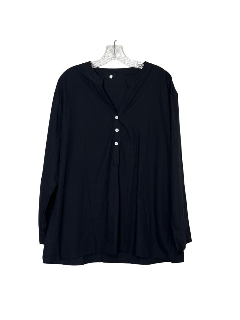 Long Sleeve Shirt Henley Womens 3XL Black